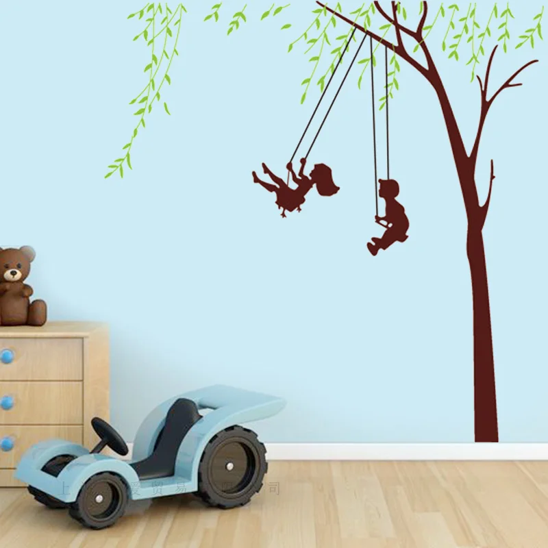 Большие зеленые ветки детские качели настенные наклейки на стену для гостиной