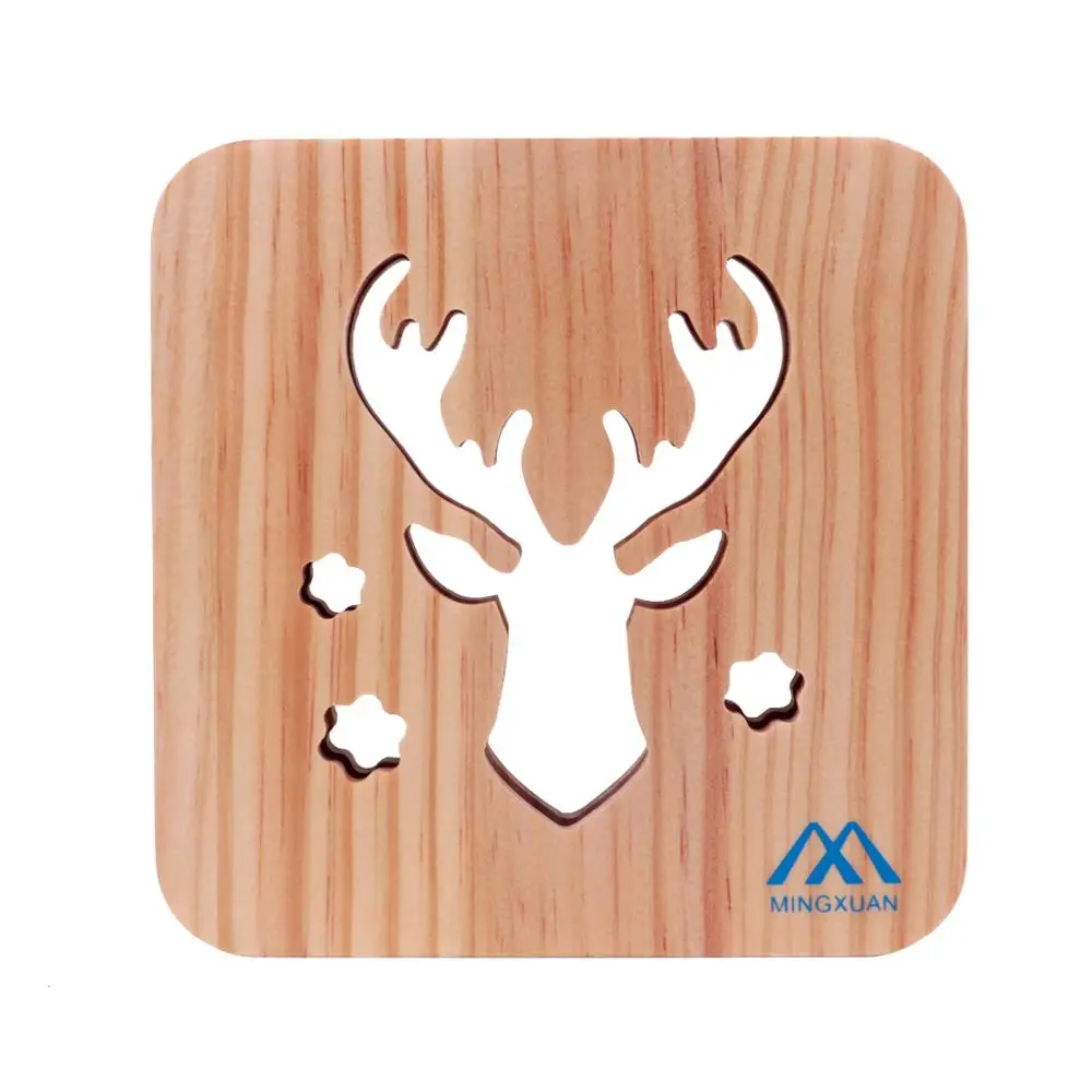 Лось книга свет твердой древесины ночник лампы USB книги Атмосфера Dc теплый белый