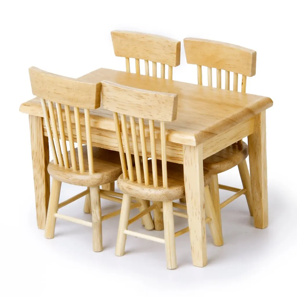 

ABWE 5 PCs 1:12 Doll House Mini Wood Color Square Dinette Table