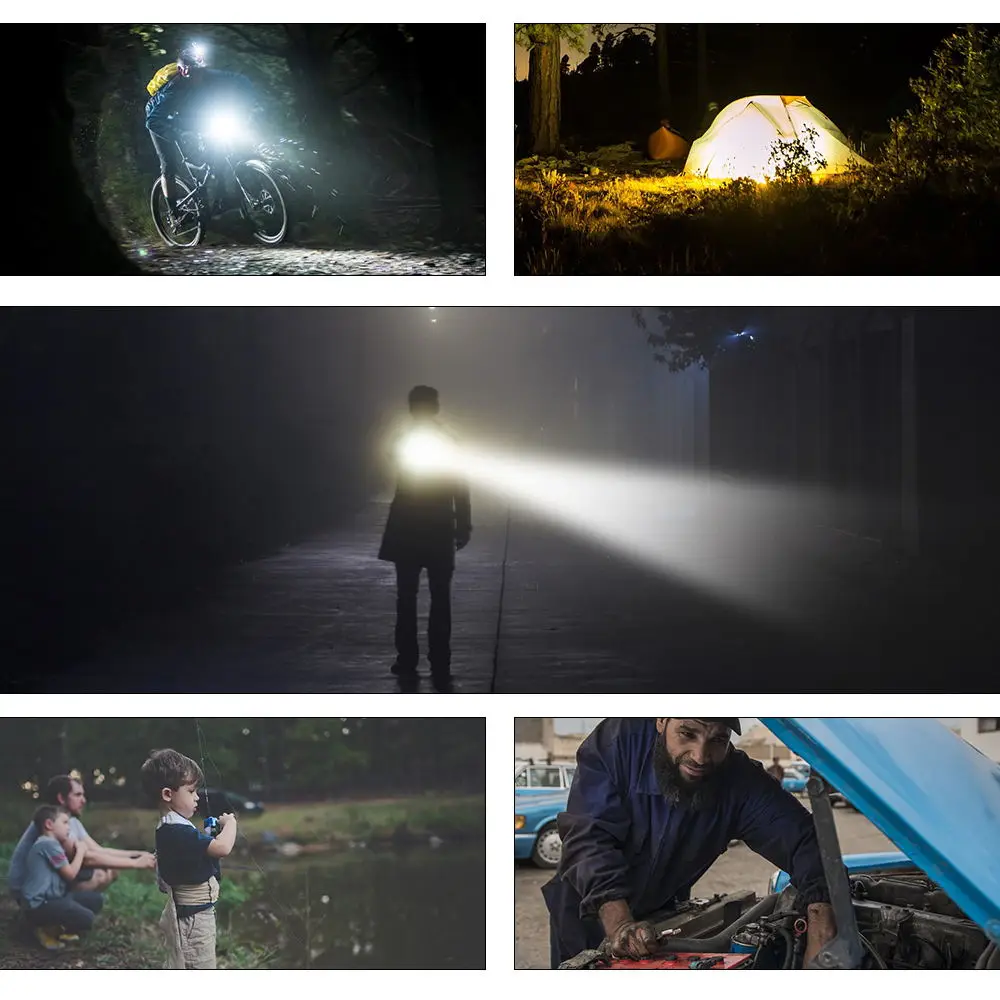 8000LM USB LED Flashlight Rechargeable LED Torch Light Lanterna T6 High Power Battery Lantern Tactical Flashlight As Power Bank