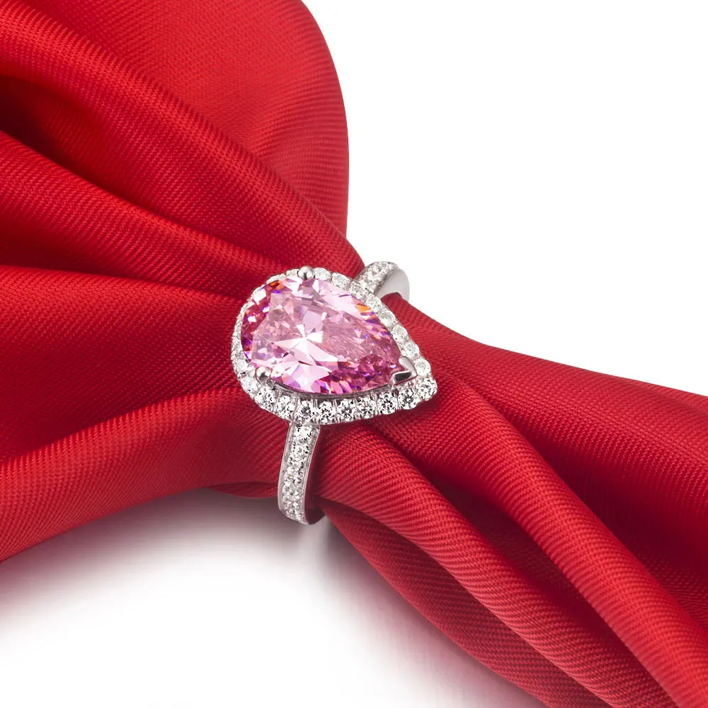 

2CT Pink Pear Ring Real Sterling Silver Marriage Ring Engagement Jewelry Egg NSCD Diamond Jewelry Luxury Pear Jewelry Brand