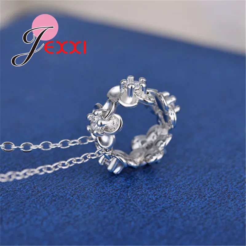 

Five Flowers Beautiful Women 925 Sterling Silver Pendants & Necklace With Shinny CZ Crystal Girl Birthday Pretty Gift