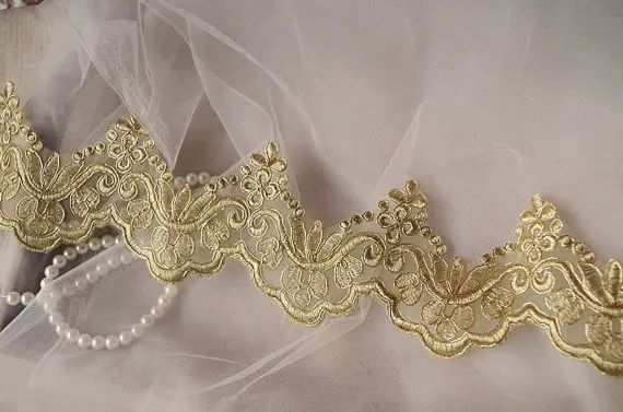 Золотой шнурок кружева отделка двора Alencon кружевной отделкой в золотом цвете|alencon