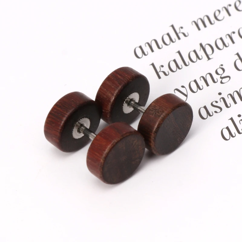 Готический панк черные деревянные серьги женские мужские гвоздики штанга Dumbell