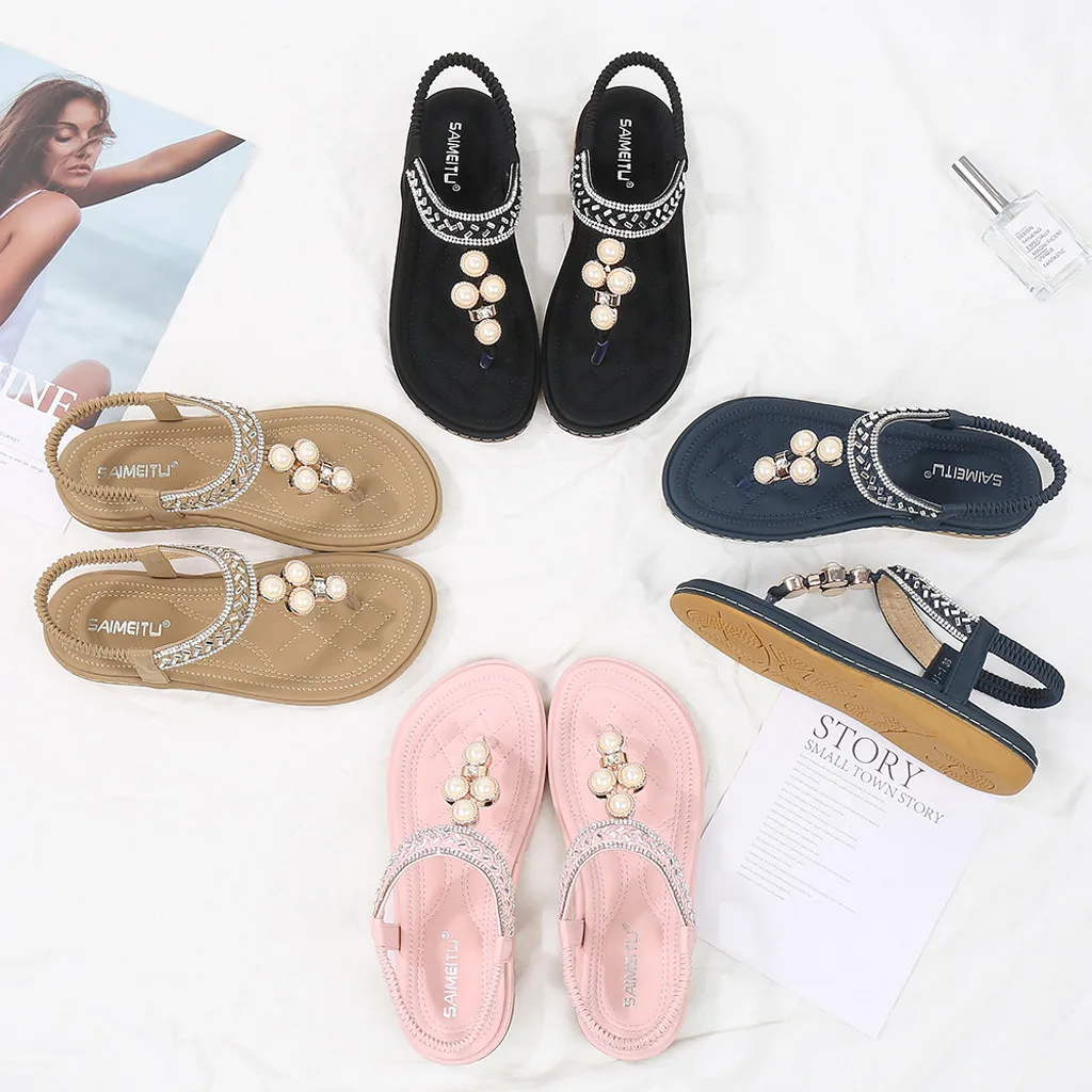 Женские сандалии-гладиаторы на плоской подошве пляжные вьетнамки летняя обувь