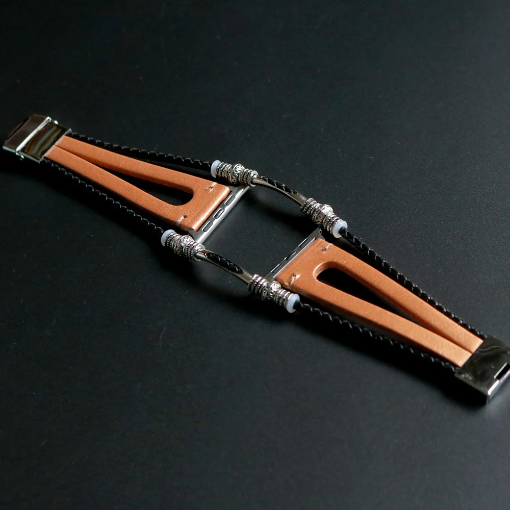 Line Light Brown Браслет ручной работы из бисера в стиле ретро панк для Apple Watch 42 мм 38 мм из натуральной кожи для Apple iWatch 40 мм 44 мм Серия 1 2 3 4 ремешок - Цвет ремешка: Line Light Brown