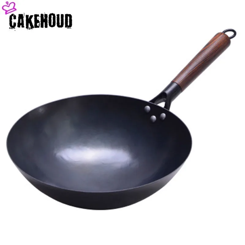 CAKEHOUD, высокое качество, без покрытия, традиционная ручная работа, железный ВОК, ВОК, домашняя кухня, без испарений, антипригарная вок, газовая плита, инструменты для приготовления пищи