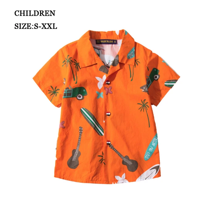 children orange 4XL 5XL Гавайи мужские рубашки с коротким рукавом Хлопок печати Повседневная мужская гавайская рубашка Пляжная рубашка гавайская женская блузка виды одежды - Цвет: children orange