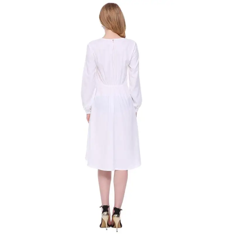 Autumn Winter Long Sleeve Casual Dresses Girl Women 2018 Puff Blue White Pink Midi Party Swing Dress Clothes | Женская одежда