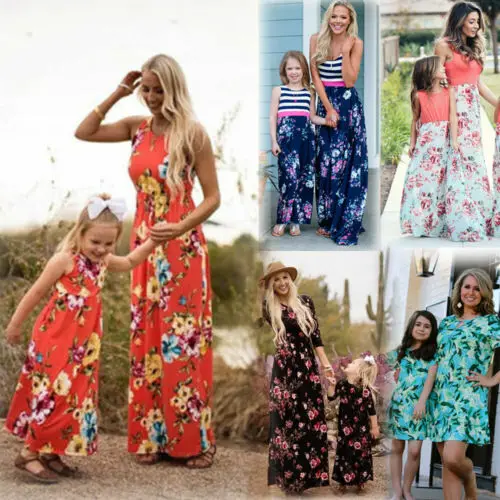 Одинаковое платье для семьи длинное Праздничное Платье макси с цветочным