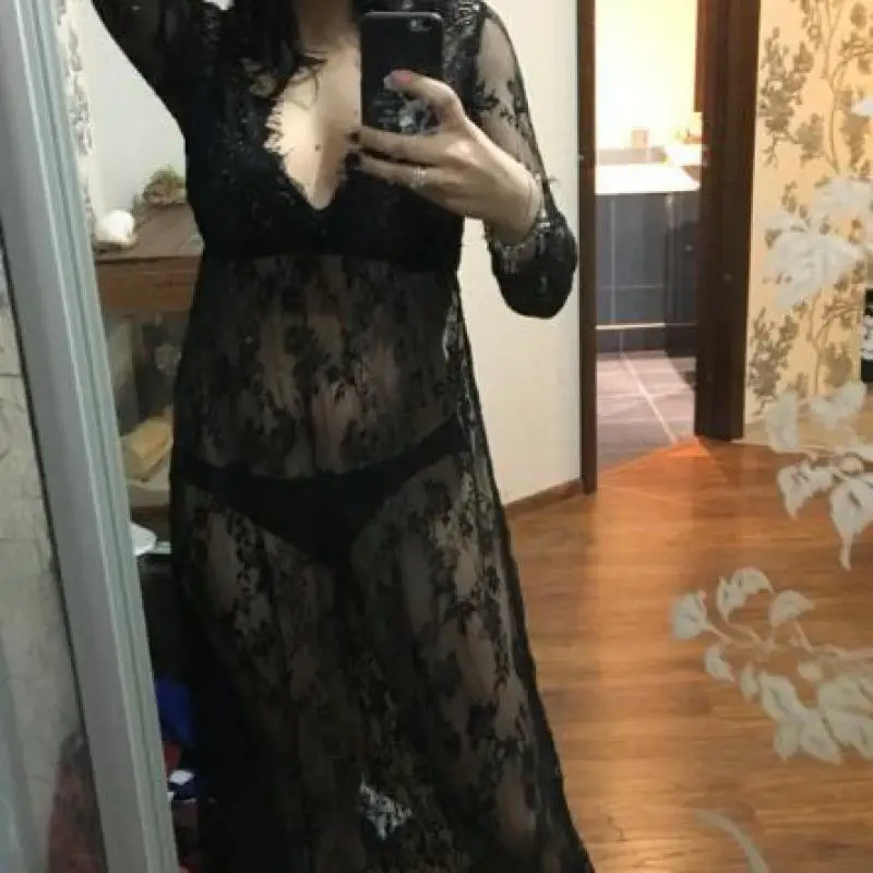 Женское кружевное платье с V-образным вырезом и длинным рукавом | Женская одежда