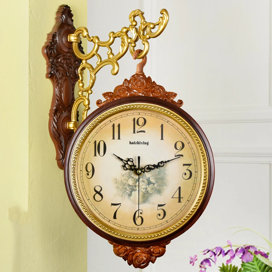 Европейский Двухсторонние настенные часы Гостиная креативные большие украшение