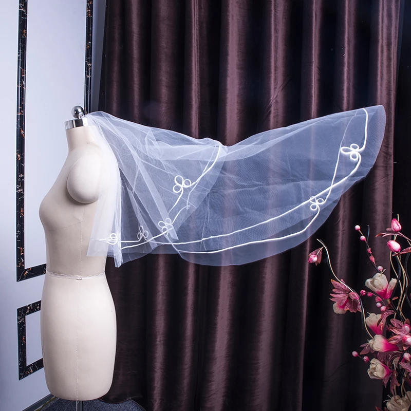 Простая и элегантная Тюлевая Фата TS001 белая кружевная лента подходит для свадьбы