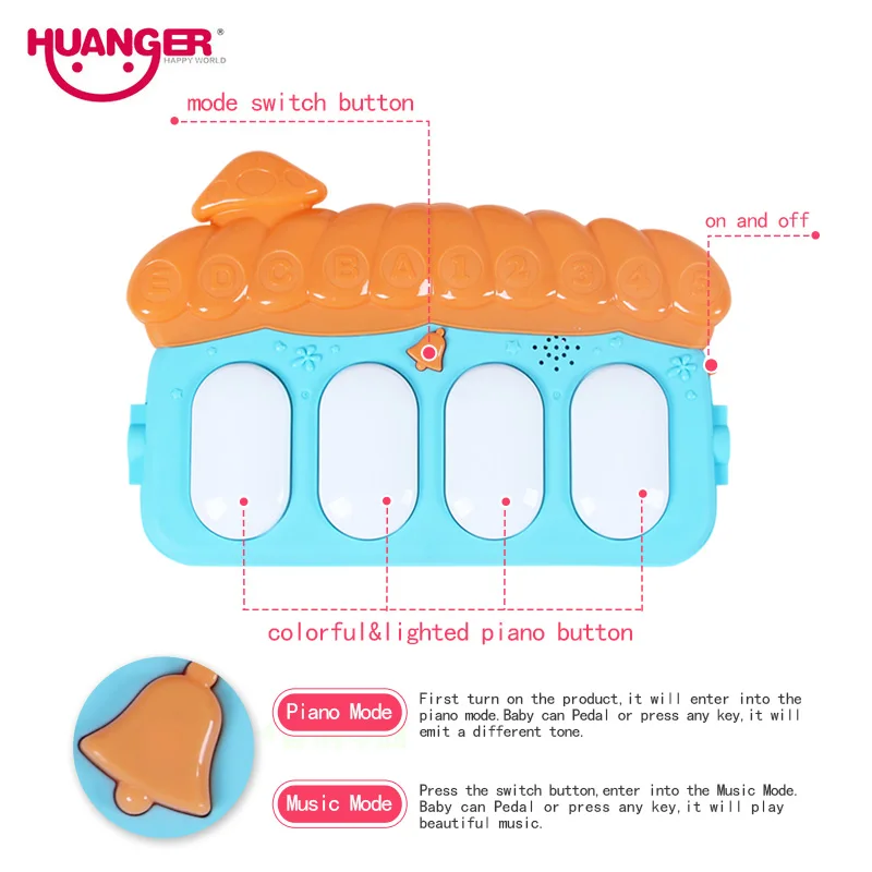 Игровой коврик Huanger детский пазл музыка с клавиатурой пианино развивающая стойка