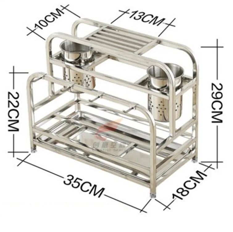 Kitchen Storage Rack Stainless Steel Organizer Shelf Condiment Knife Chopping Board Holder Dual Layer Holder - Цвет: AS PIC