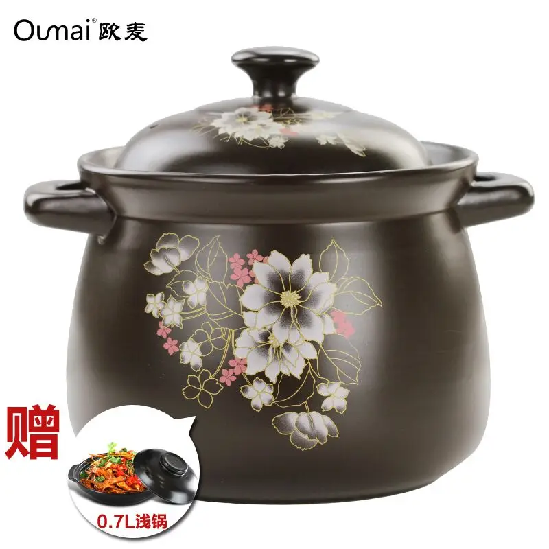 High temperature ceramic casserole stew Omer soup pot fire stone crock coffee color flower gift pan | Дом и сад