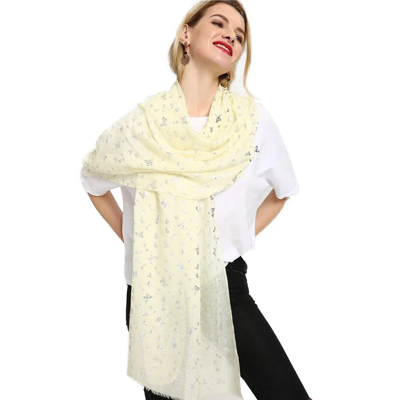 FS 2018 Cotton Shawls Viscose Hijab Scarf Women Winter Wram Iron Silver Butterfly Foulard Femme Scarves Ladies Head Wrap Print |