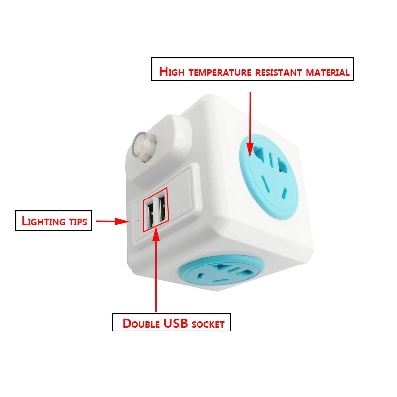 Universal standard cube socket 110-250V 10A 4 sockets with 2 USB ports 5V 2A adapter 2500W household | Обустройство дома