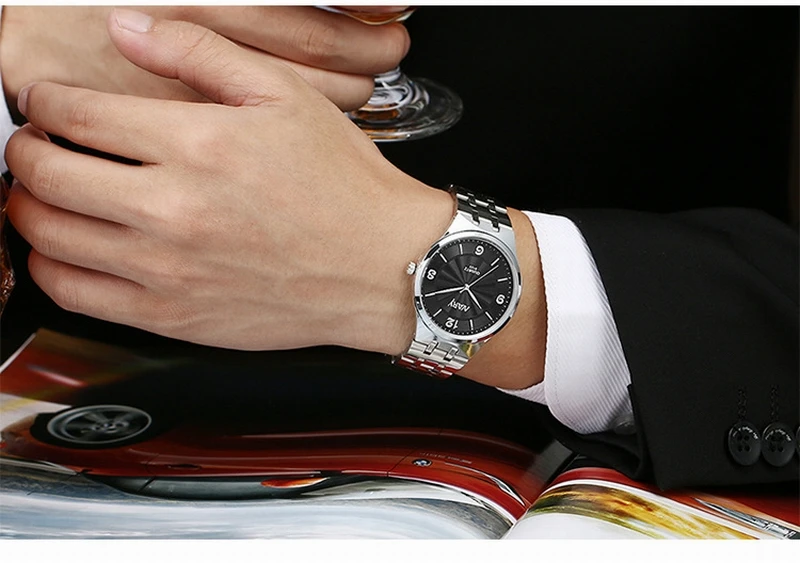 Часы наручные Nary Мужские кварцевые роскошные модные повседневные из нержавеющей