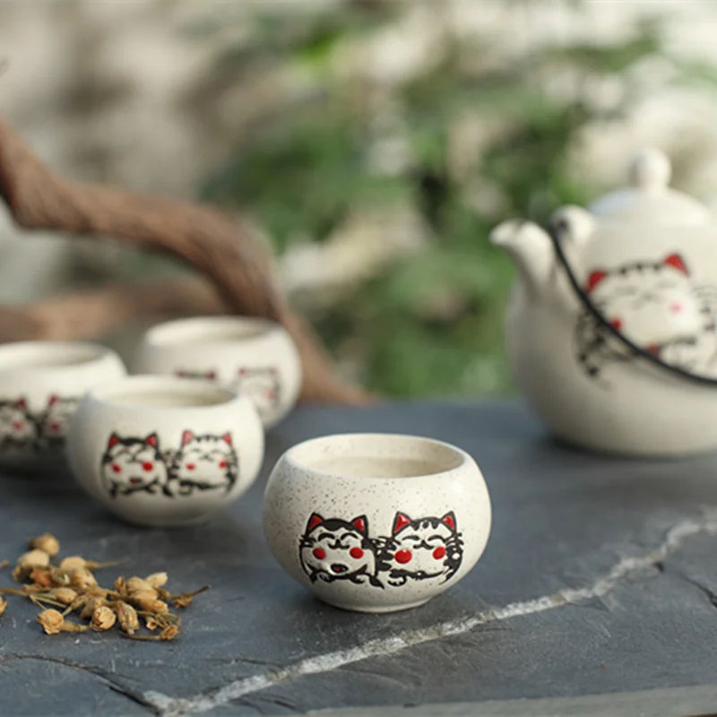 350 мл японский чайный сервиз керамический из пяти частей с ручной росписью lucky cat