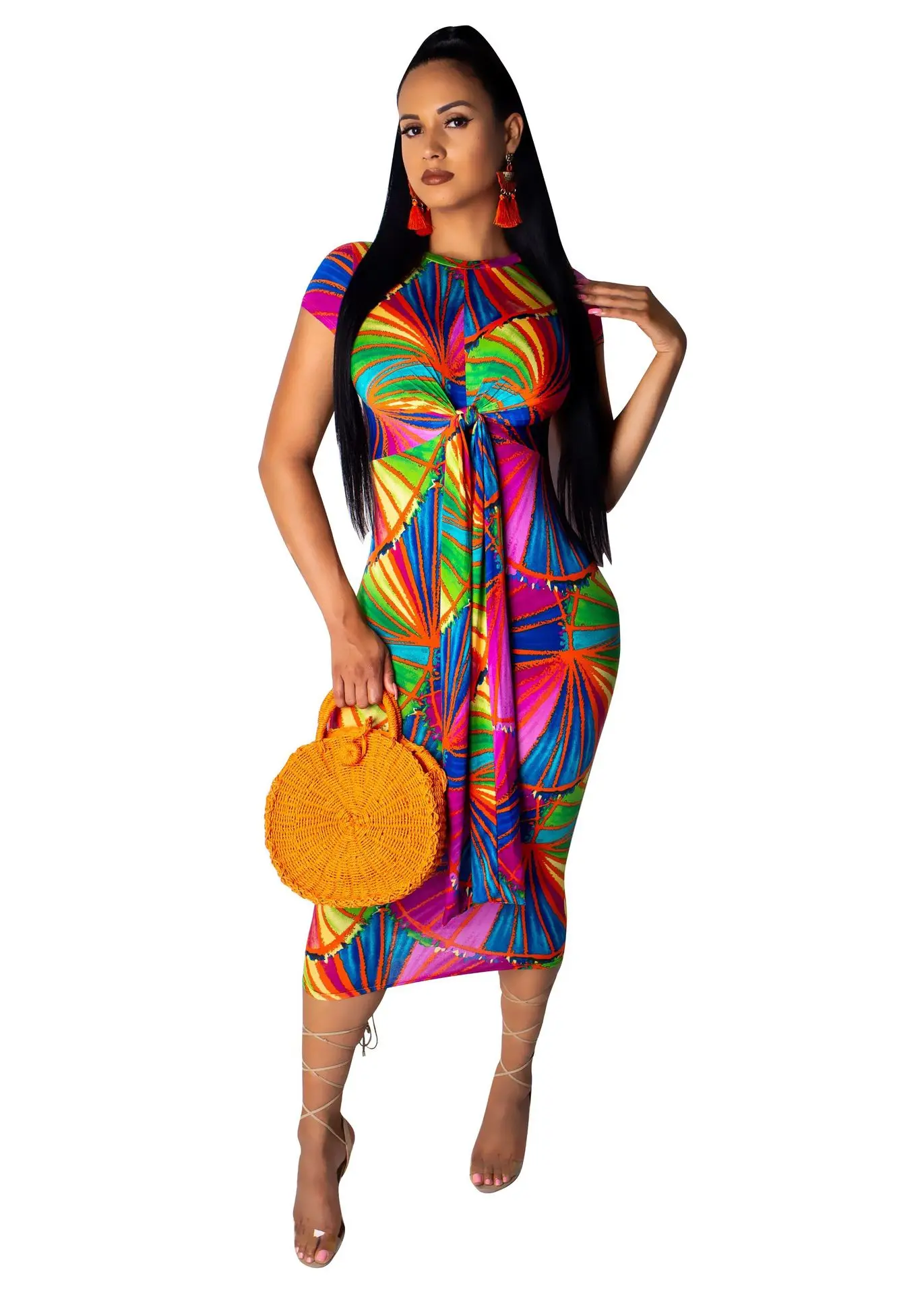 2019 женское новое летнее платье с коротким рукавом и принтом облегающее Платье До