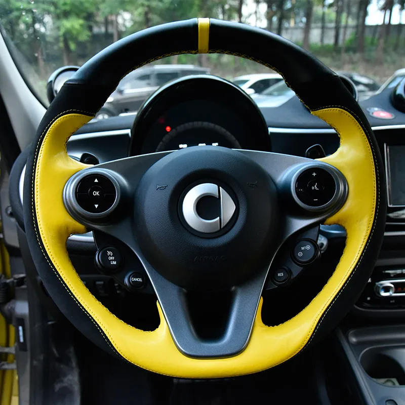 black yellow Для smart 453 fortwo forfour автомобильный внутренний диаметр 38 см DIY натуральная кожа чехлы на руль аксессуары для стайлинга автомобилей - Название цвета: black yellow