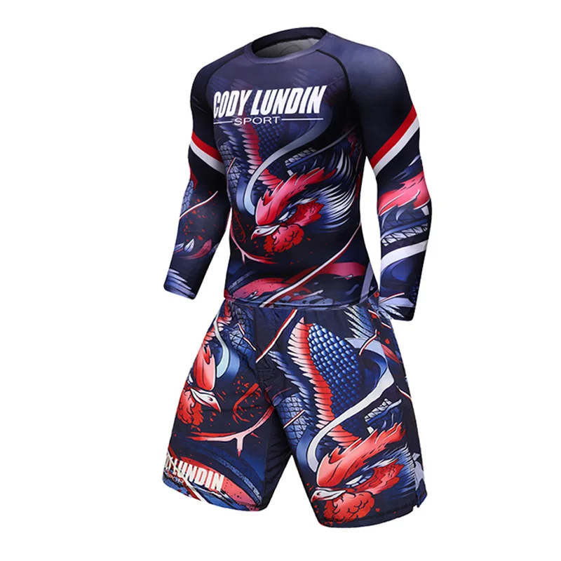 UFC BJJ MMA Мужской комплект, компрессионная рубашка, топы, штаны, шорты, спортивная одежда для фитнеса, Удобный яркий цвет, 3D принт, майки, колготки - Цвет: 16