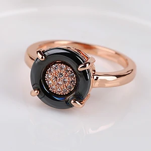 Black Rose Gold 585, кольца из розового золота, 4 зубца, круглый кристалл, 3 мм ширина, черные, белые, керамические кольца для женщин, свадебные ювелирные изделия, подарок - Цвет основного камня: Black Rose Gold