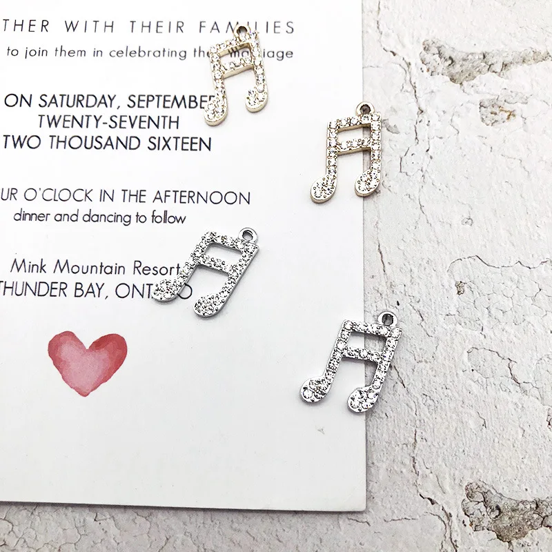 Белые Подвески Стразы в виде музыкальных символов 10 шт. браслет сделай сам Glliter