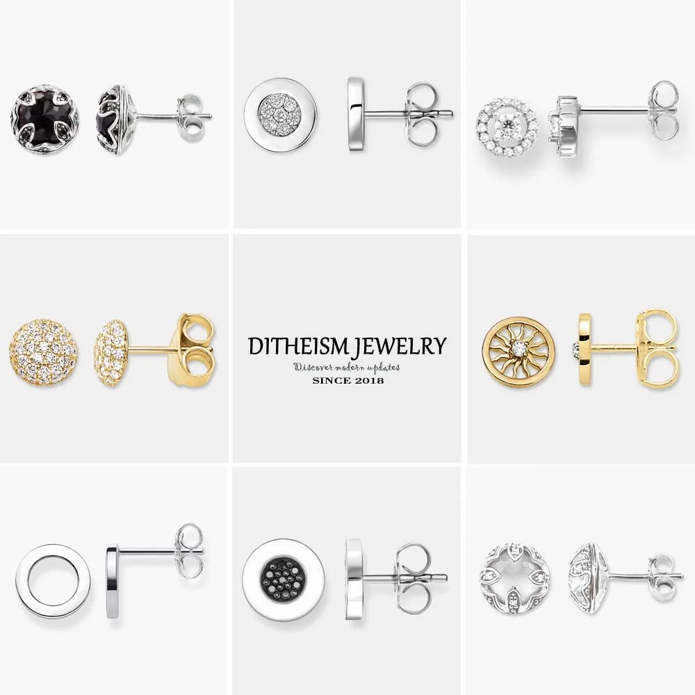 Круглые серьги-гвоздики с логотипом 2018 новые циркониевые стразы модные