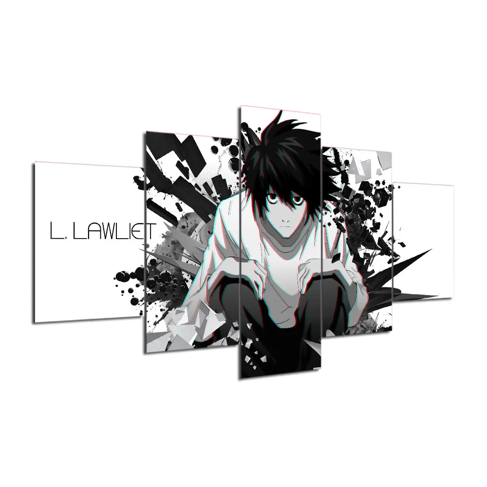 Большой Настенный Рисунок 5 панель постер Death Note черно-белый японский аниме