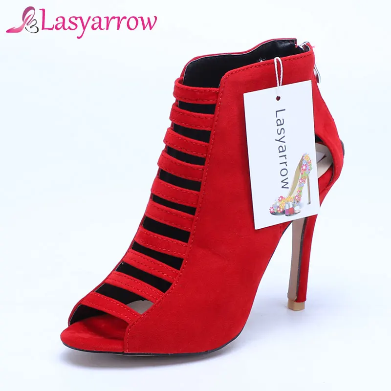 Lasyarrow летом Bootie Sandalia Feminina высокий каблук пикантные туфли с открытым носком