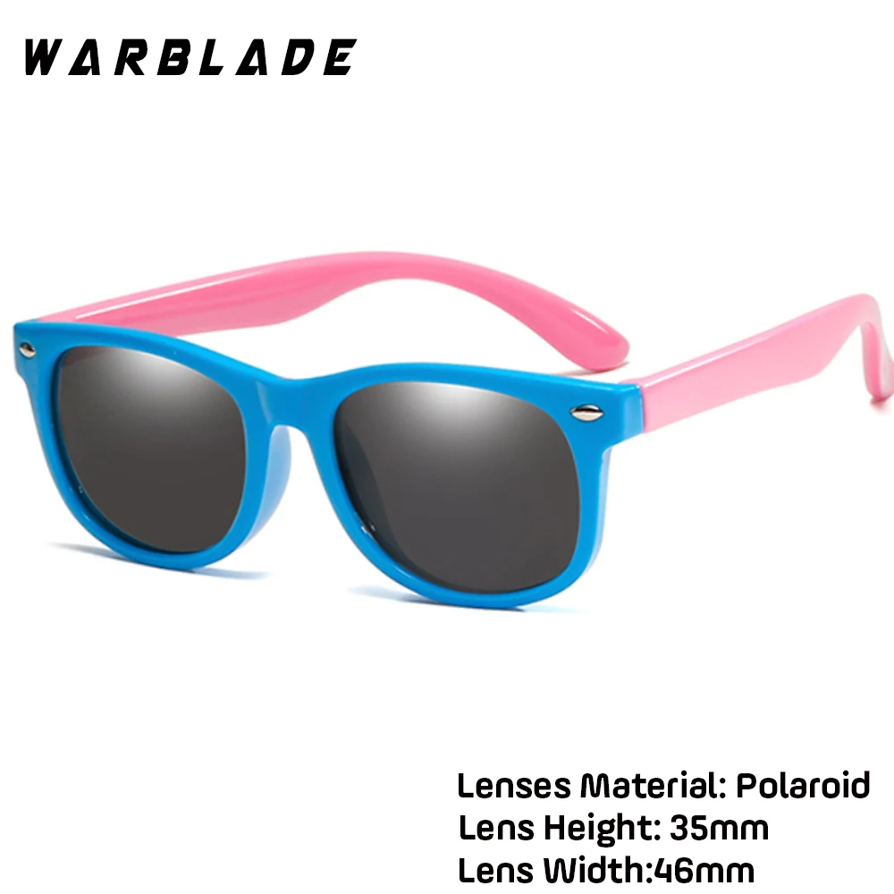 navy blue pink WarBLade Girls Sunglasses TR90 Silicone UV400 Child Baby Eyewear Kids Sun glasses Children Glasses Polarized Lenses Girls Boys - Цвет линз: navy blue pink