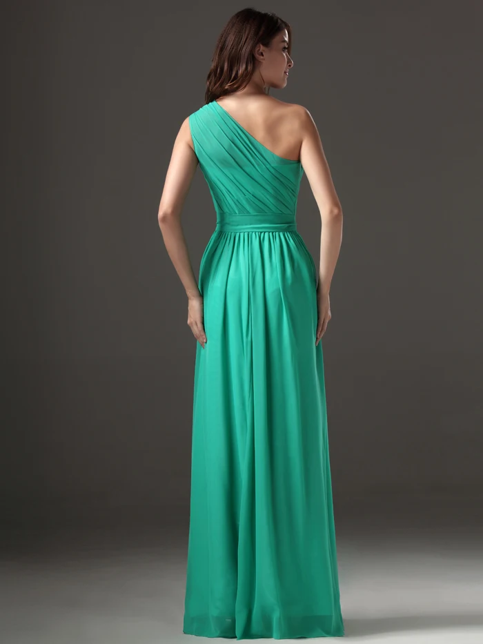 Зеленый одно плечо Бохо длинное платье подружки невесты длина до пола макси