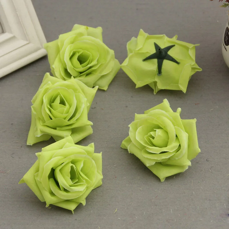 50 Pcs Fake Artificial Silk Rose Heads Flower Buds DIY Bouquet Home Wedding Craft Decor Supplies XB 66 - Цвет: Green