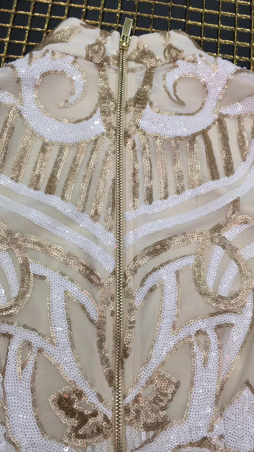 Высококачественное Золотое мини-платье с длинным рукавом модное вечернее