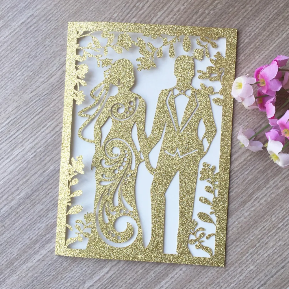

40pcs/lot Exquisite Laser Cut Carved Pattern Bride&Bridegroom Theme Romantic Wedding Card Anniversary Celebration Party Favor