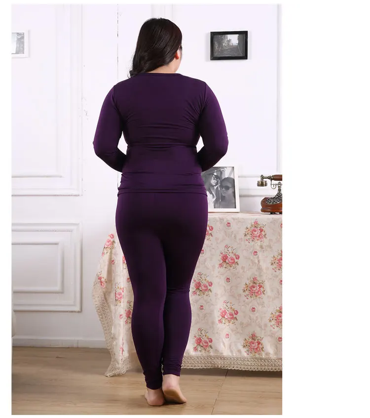 6XL Плюс Размер термобелье женская зимняя одежда теплый костюм из двух предметов