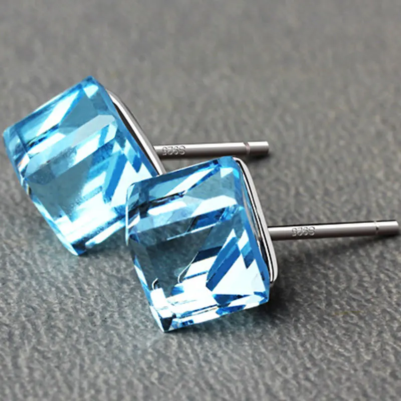 1 пара квадратные небесно голубые серьги гвоздики женские модные ювелирные