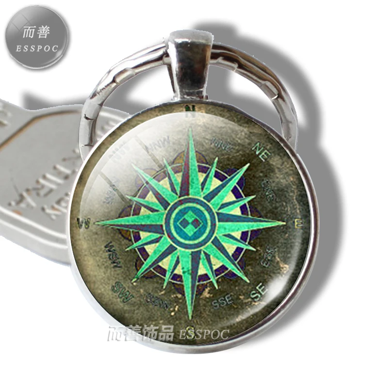 Винтажный брелок для ключей с компасом и иглой стеклянный кабошон подвеска