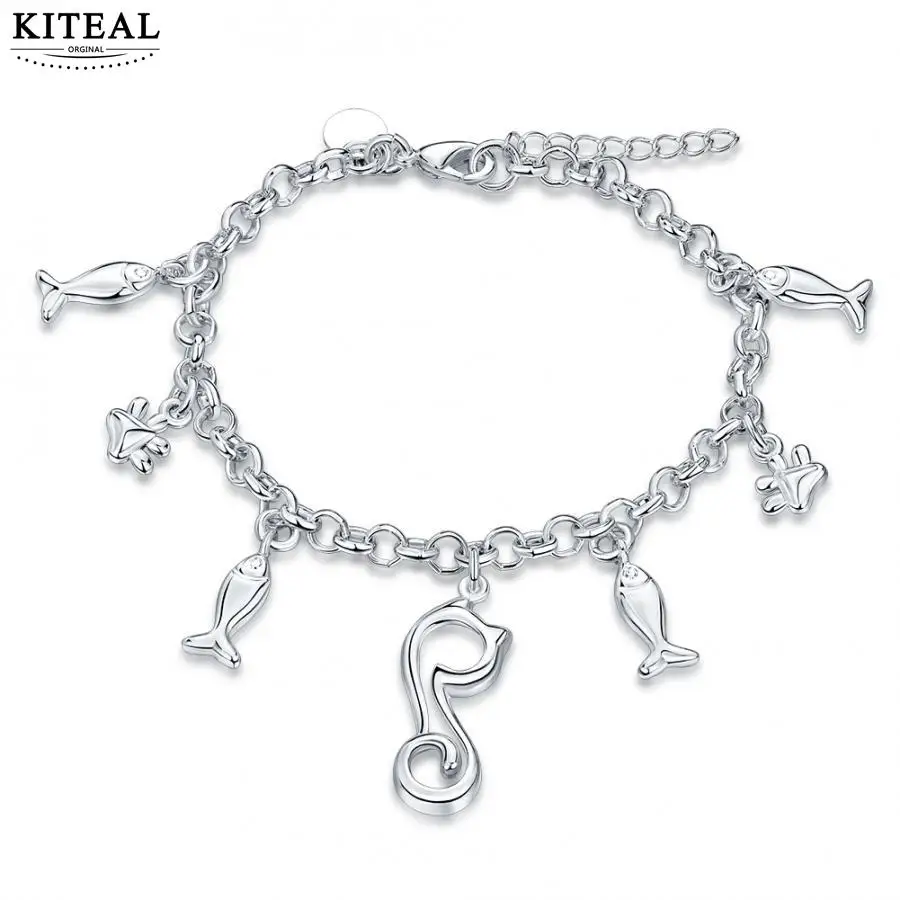 Горячая распродажа! Посеребренные браслеты Рыба кошка семь шармов браслет