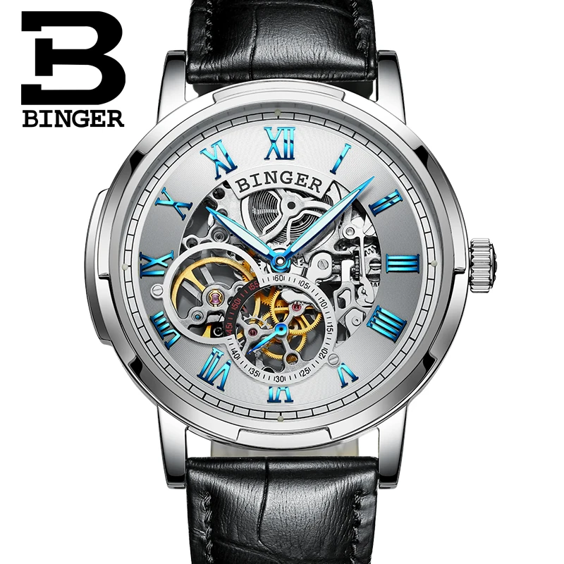 Мужские механические часы скелетоны с автоматическим подзаводом светящиеся