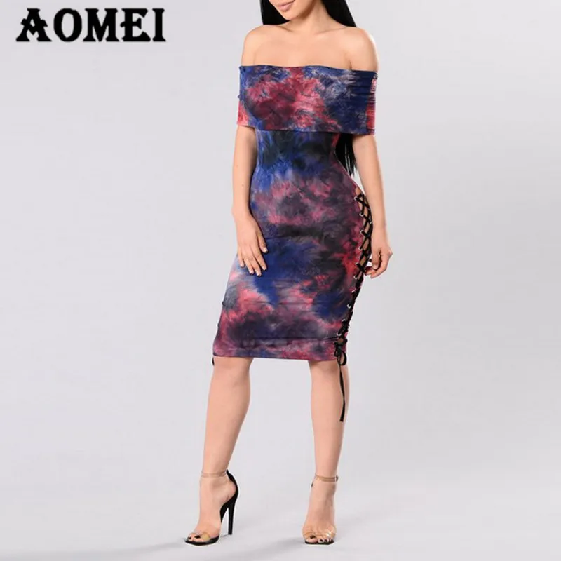 Женское облегающее платье-футляр с принтом и открытыми плечами пикантная