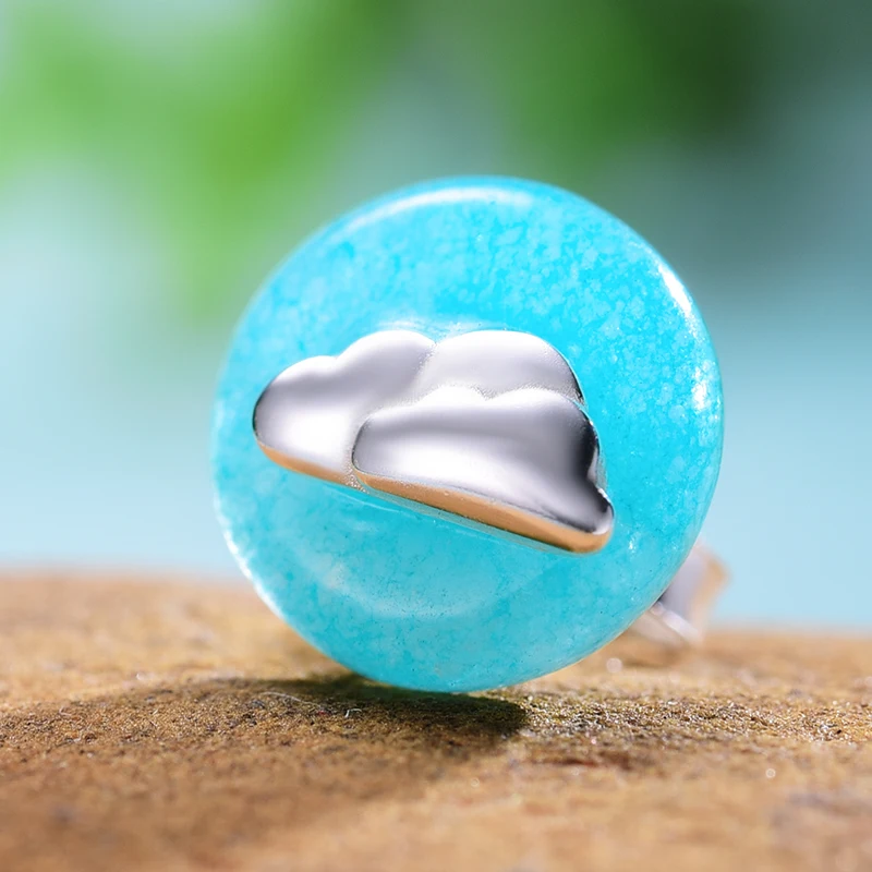 Lotus Fun Moment Real 925 Sterling Silver Creative Fashion Jewelry Minimalist Design Blue Sky and Clouds Stud Earrings for
