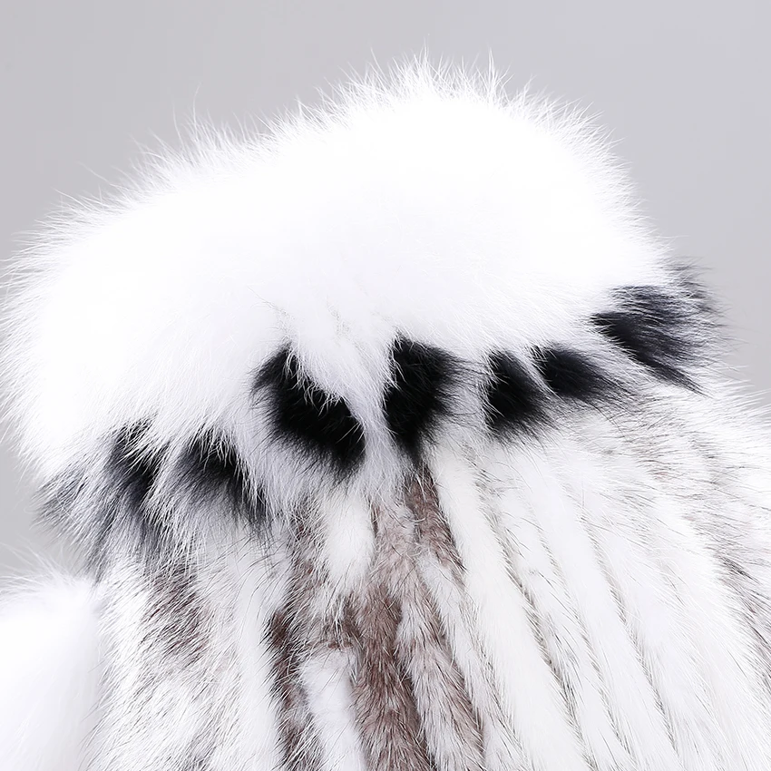 ICYMI Women's Elastic Knitted Hats Real Mink Fur Beanies with Fox Pom handmade Winter Cap Russian Hat for Women | Аксессуары для