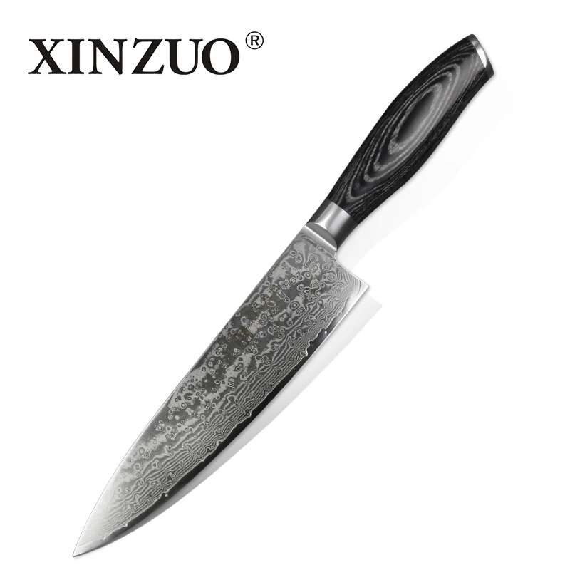 XINZUO 8 дюймов нож шеф-повара Gyutou нож японский VG10 Дамасские кухонные ножи из нержавеющей стали нож мясника Pakka деревянная ручка