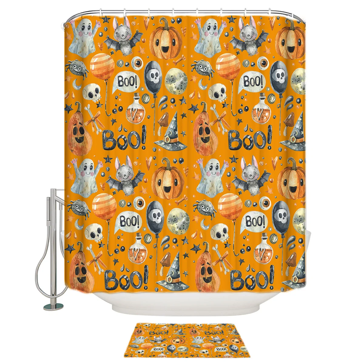 Забавные Хэллоуин Тыква Декор для дома душ Шторы и коврик комплект трюк или