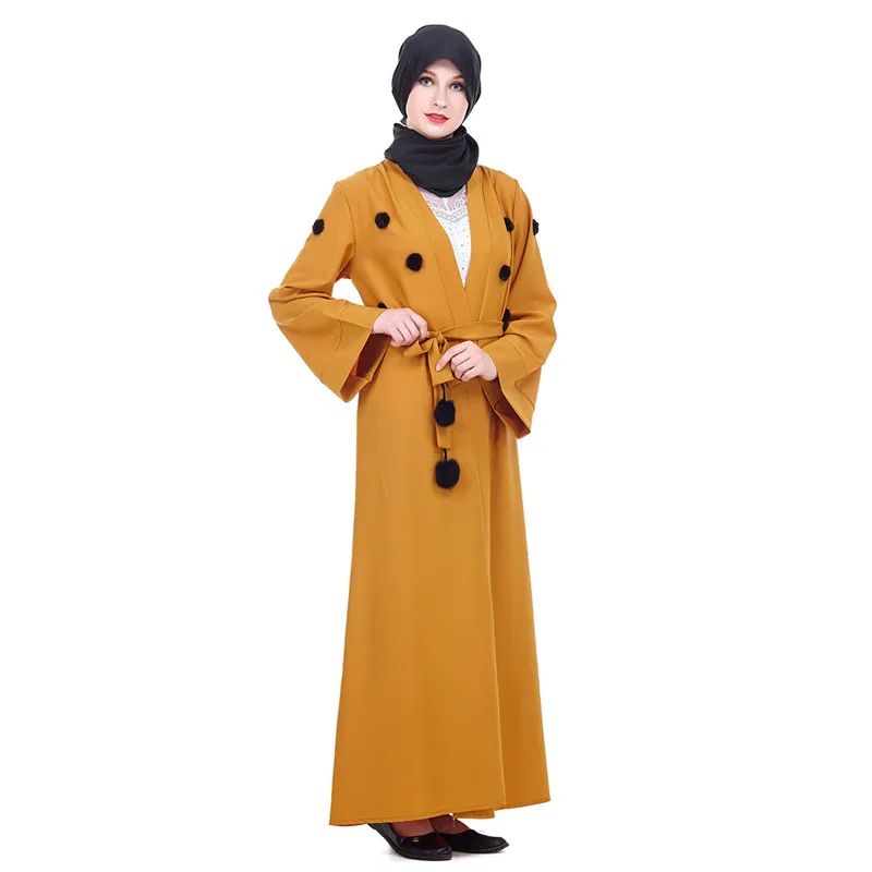 Мусульманский милый арабский кардиган с помпонами свободный Jubah Рамадан длинный