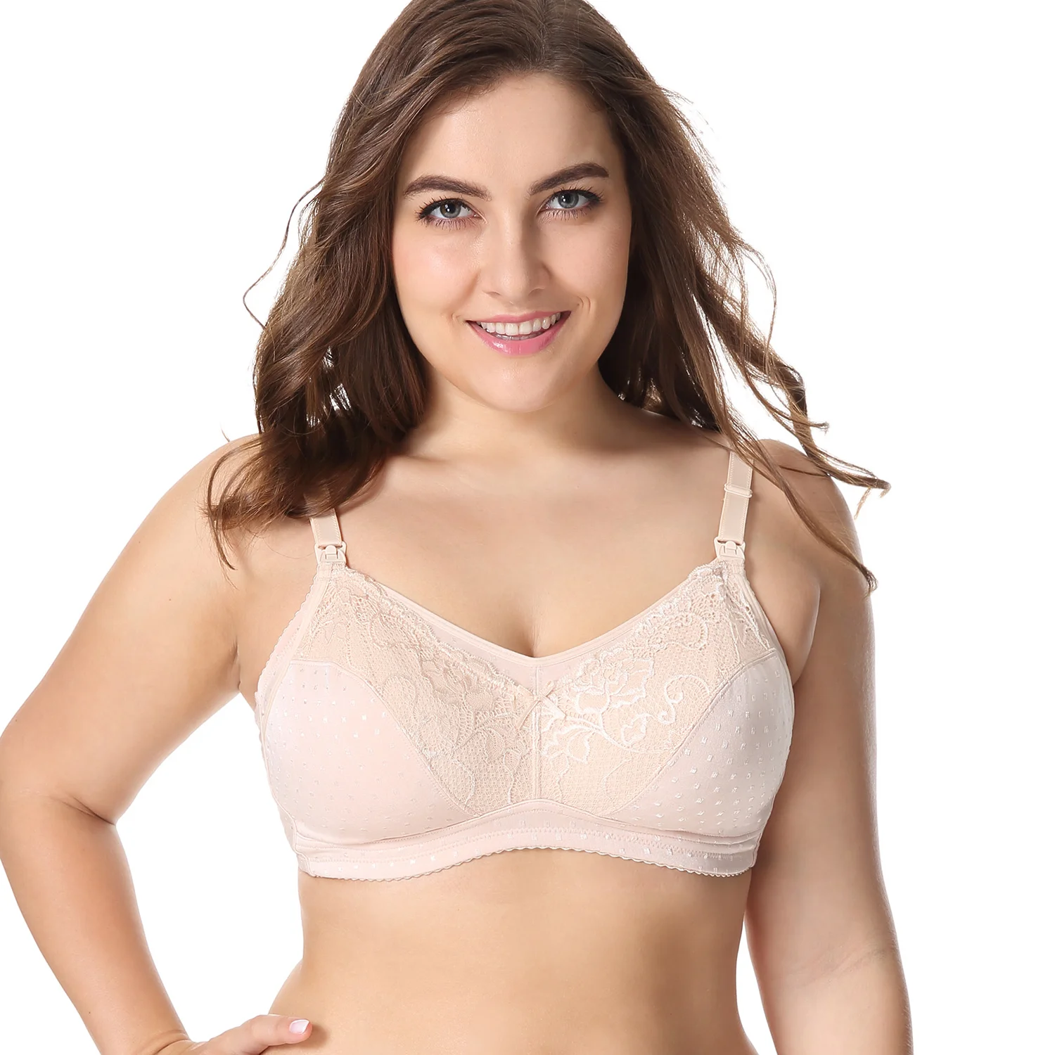 Beige03 Женский кружевной бюстгальтер без косточек для кормящих матерей, большие размеры 34-42 C D DD E F - Цвет: Beige03