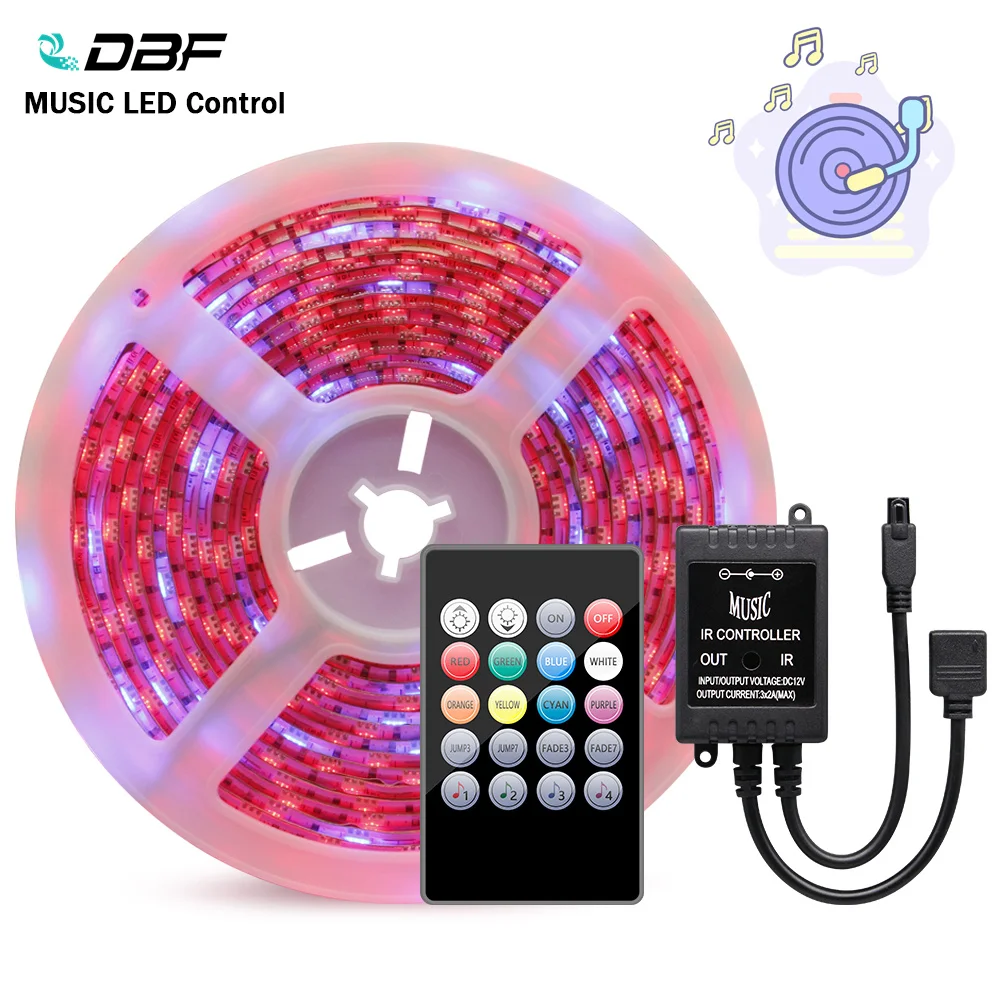 

[DBF]5050 Светодиодная лента RGB 5 м ленточный светильник с RF пультом дистанционного управления музыкой IP20/IP65 гибкий ленточный светильник 5050 RGB ТВ...